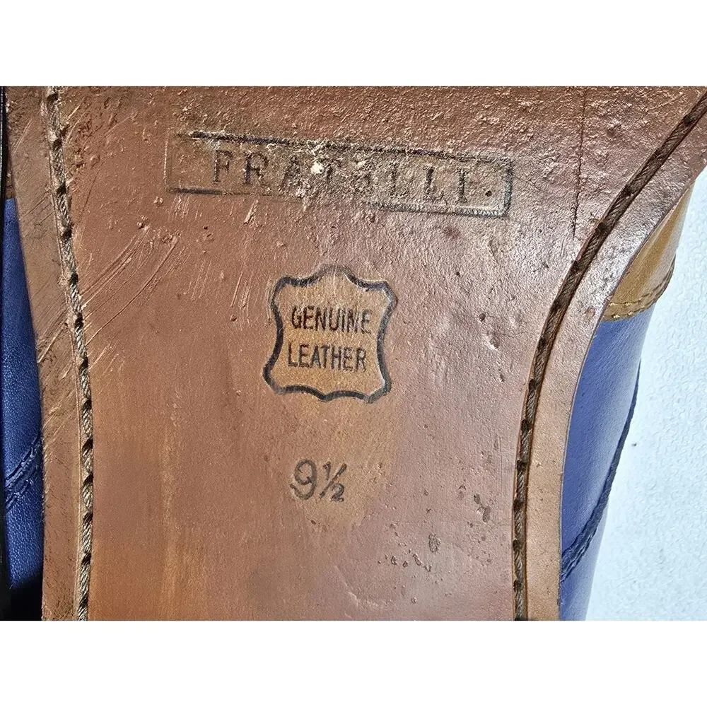 Fratelli Footwear Mens Tan/Blue Leather Wingtip Monk Strap Dress Shoes Sz US 9.5